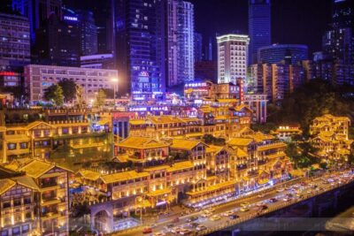 Chongqing: Illuminated Night Tour with Cruise or Hot Pot - Jiefangbei Pedestrian Street: street snacks and city energy